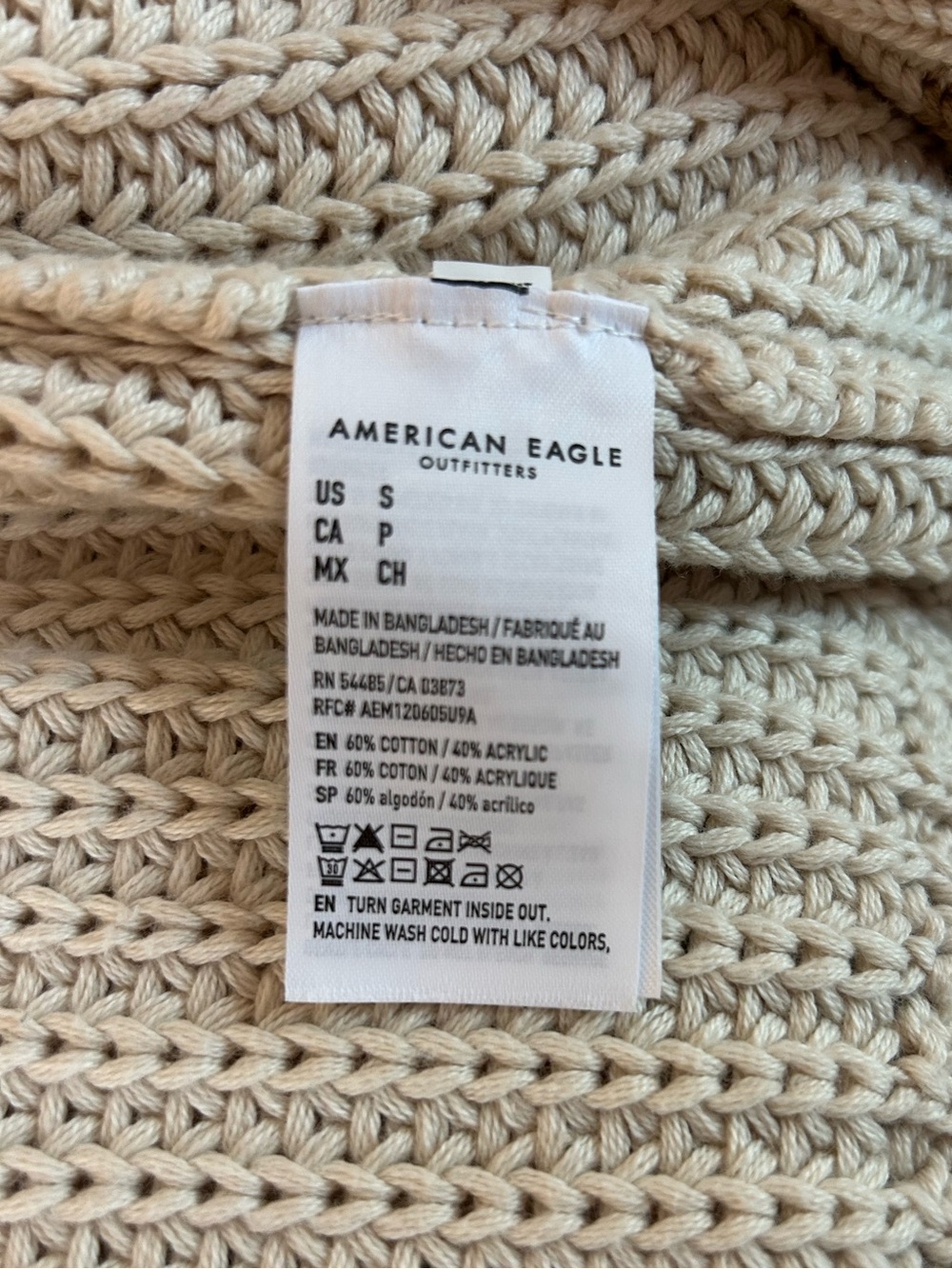 American Eagle Cream Chunky Knit Oversized Cardigan Sweater — Size S — Like New - Picture 5 of 8